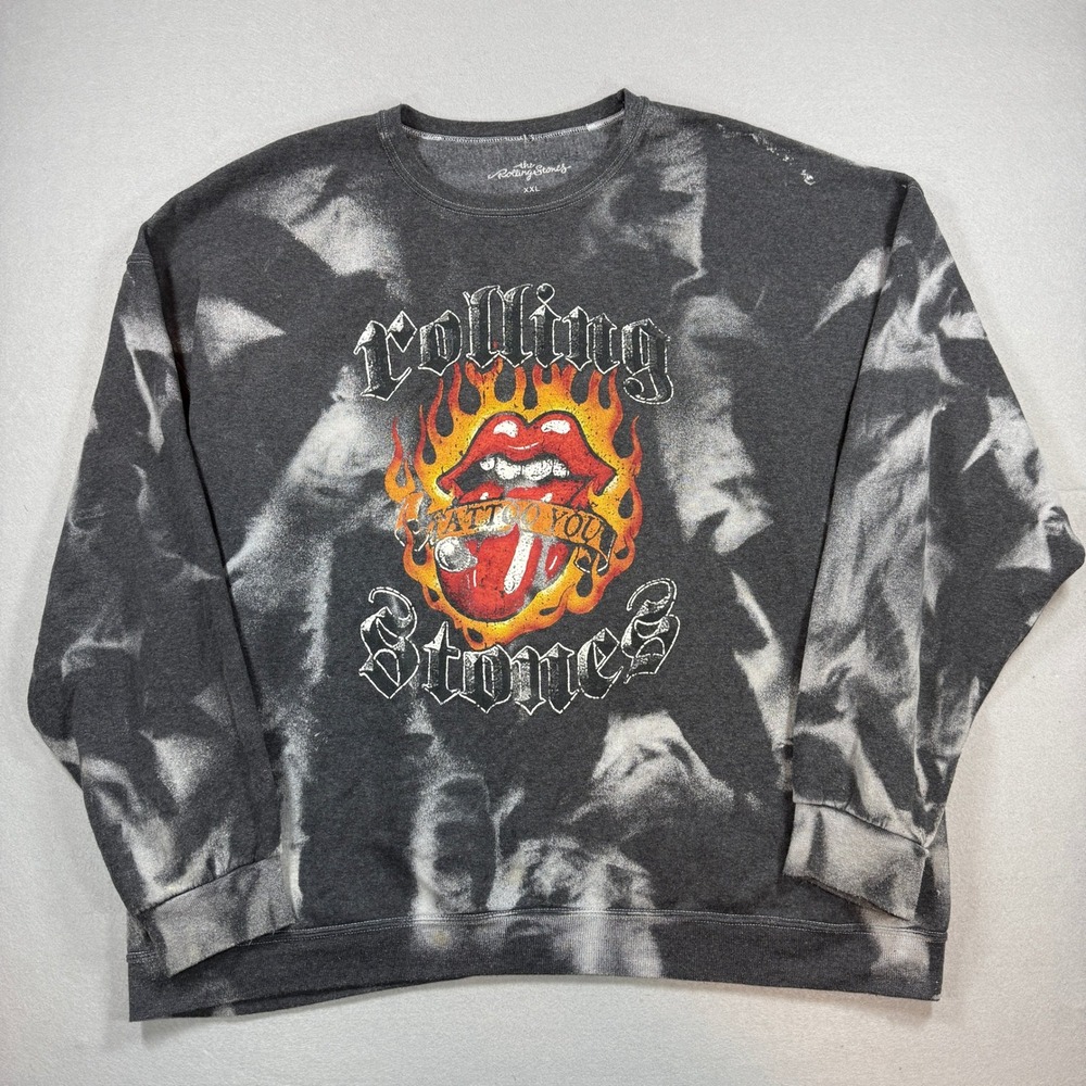 Rolling Stones Sweatshirt Mens XXL Grey Acid Wash Tattoo You Graphic Rock Band